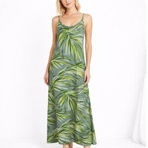 Jams World Ariana Midi Dress size Small Manoa Print W3104 green gray leaf print